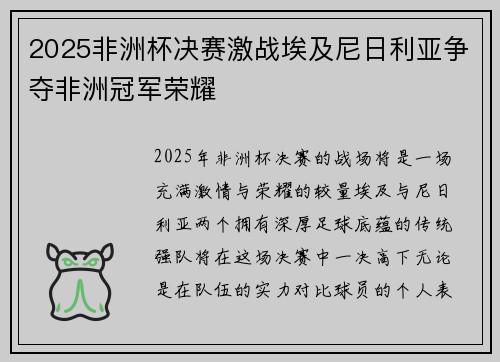 2025非洲杯决赛激战埃及尼日利亚争夺非洲冠军荣耀